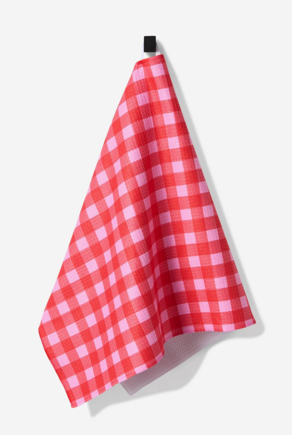 geometry cherry gingham tea towel